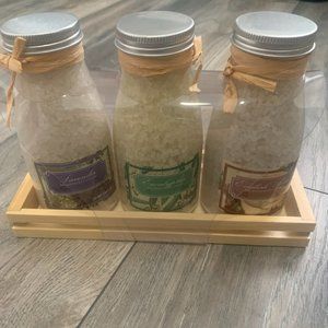 NWT SJ CREATIONS SET OF 3 BATH SALTS GIFT SET LAVENDER, EUCALYPTUS, ROSE